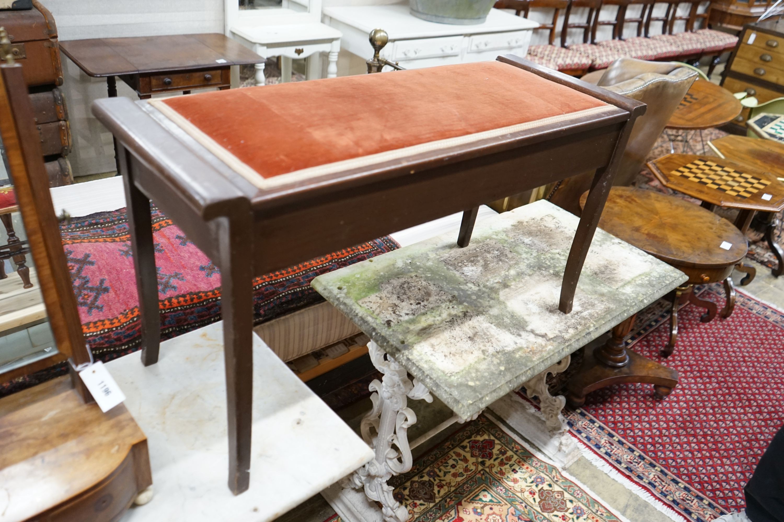 A Regency mahogany bow front box base toilet mirror, width 57cm, depth 22cm, height 65cm